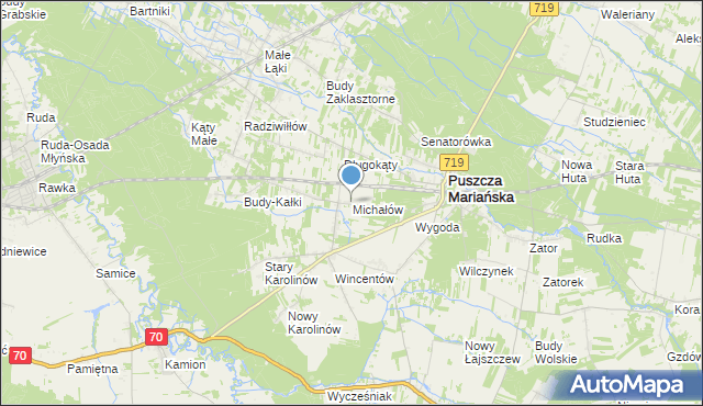 mapa Michałów, Michałów gmina Puszcza Mariańska na mapie Targeo